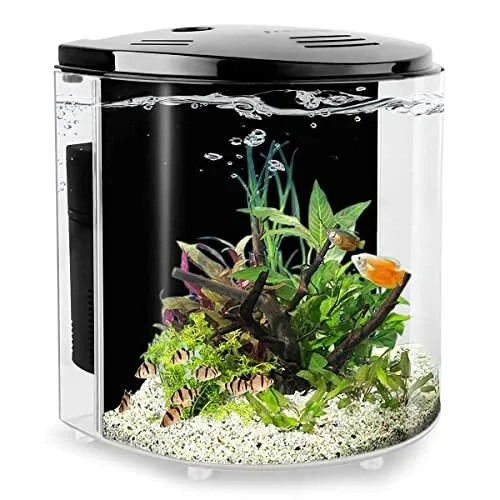 1.2 Gallon Betta Aquarium Starter Kits Fish Tank with LED Light Black Black