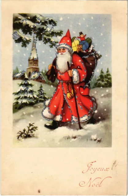 PC CPA SAINT NICHOLAS, RED COAT, GLITTER, JOYEUX NOEL, Postcard (b17333)