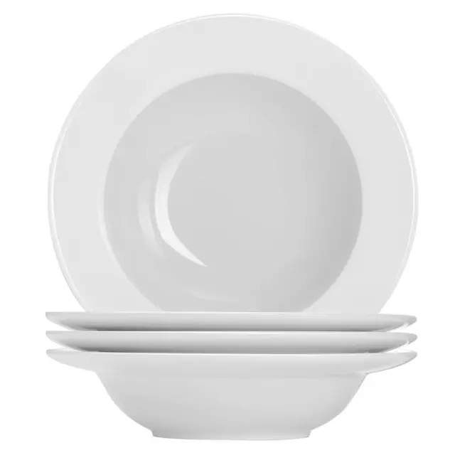 Juego De 4 Platos De Sopa Redondos De Porcelana Tazones De Pasta Clásicos Blanco