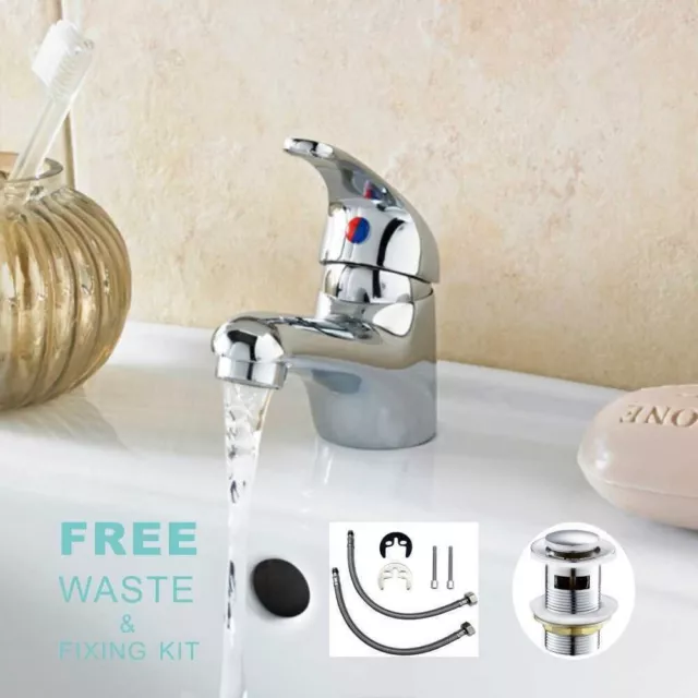 Modern Mono Bathroom Basin Sink Mixer Tap Single Level Free Waste Chrome Faucet