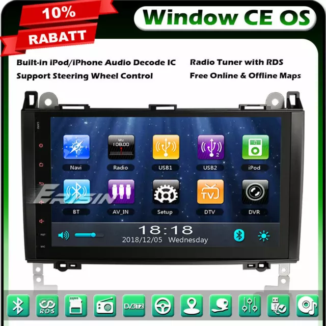 9" Autoradio Bluetooth GPS Mercedes A/B Classe W169 W245 Sprinter Vito Viano TNT