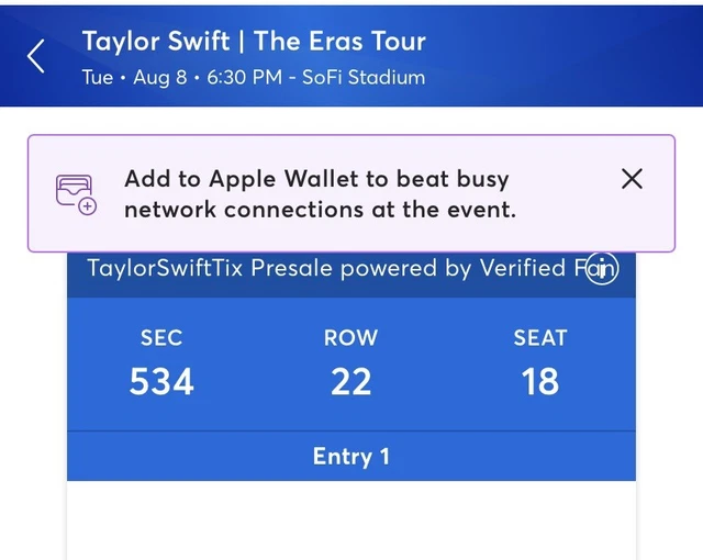 1 TAYLOR SWIFT concert ticket Los AngelesSofi Stadium 8/7/2023 630 PM