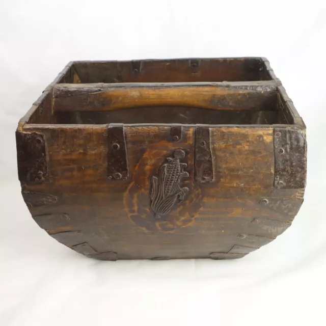 Chinese Grain Rice Measure Wooden Bucket basket Box 19th Century Antique