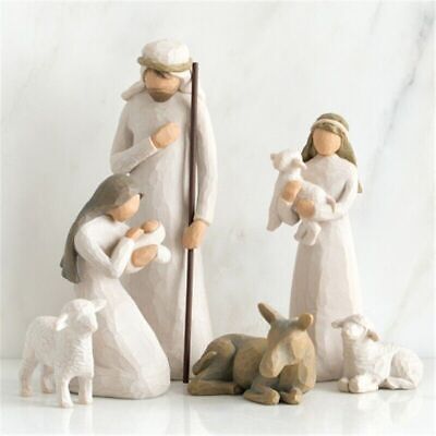 6Pcs Willow Tree Nativity Figures Set Christmas Engraved Statue Hand Painted