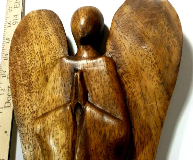 1 Angel Statue Medium Hard Wood Art Sculpture Abstract, 16" Height, Made in Bali