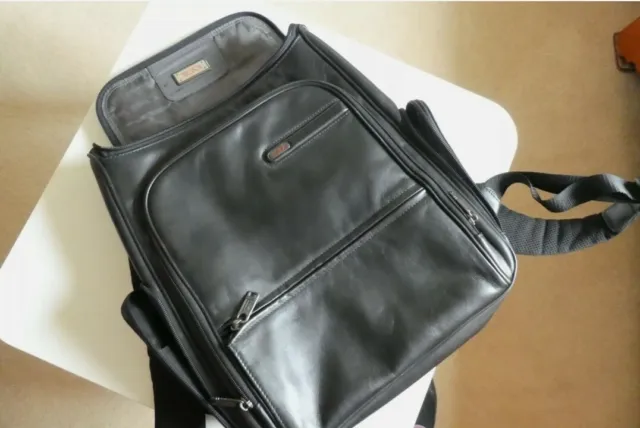 Tumi 96177D4 Slim Black Leather Notebook Laptop Backpack