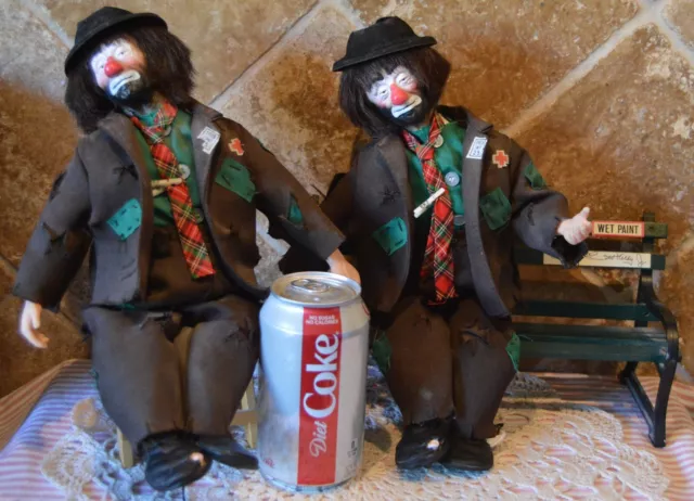Two Emmett Kelly Jr. Musical Figures~One On Bench~One On Chair~By May Lei~Hobos 2