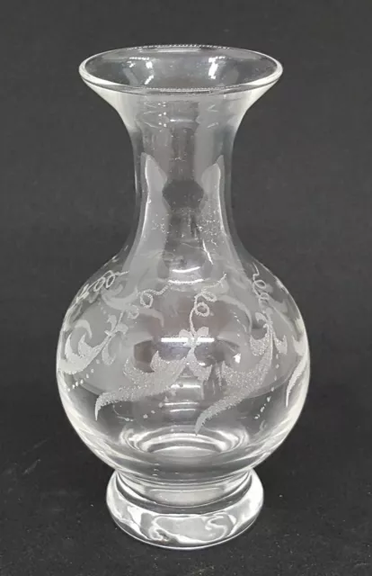 Clear etched glass vintage Art Deco antique small bottle vase