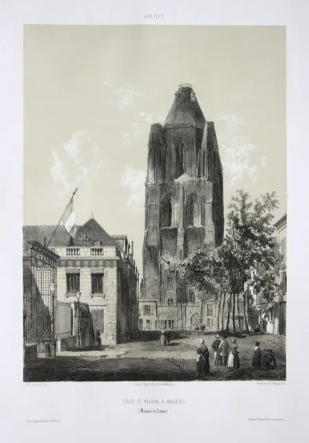 1860 Tour St. Aubin a Angers / Maine et Loire / Anjou Lithographie Wismes