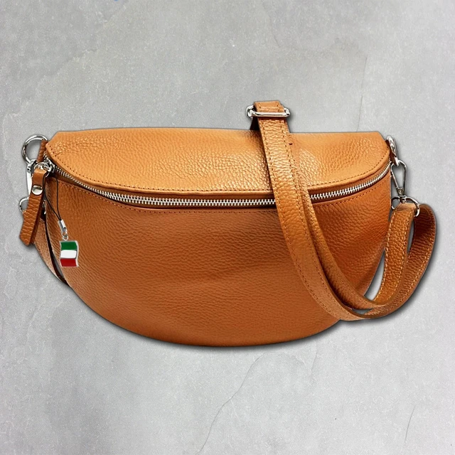 Sac Banane Florence En Cuir Véritable Orange - Fabriqué En Italie, Taille 25x15x8cm
