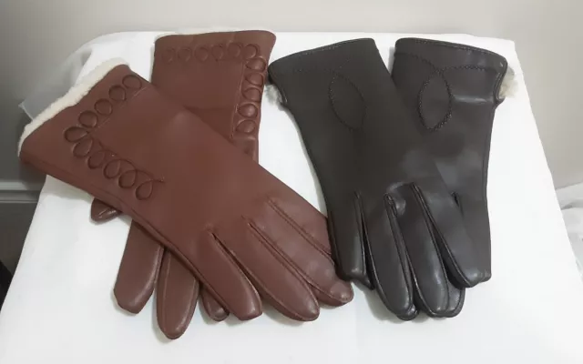 2 Pairs Of Ladies Light And Dark Brown Vintage Vinyl & Leather ??  Gloves