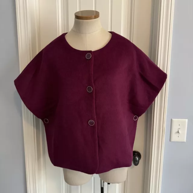 TALBOTS Medium Cape Poncho Jacket Wrap Plum Burgundy Button Front Wool