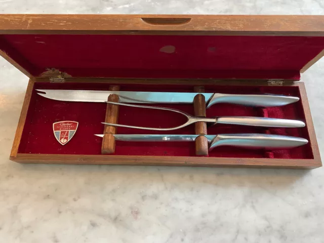 Vintage Gerber Legendary Blades 3 Piece Carving Set in Walnut Case