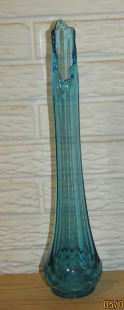 Vintage LE Smith Dominion Blue Peacock Swung Stretch Glass Vase 15.25” MCM