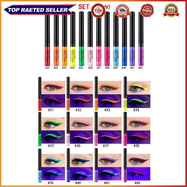Colored Eyeliner Tool Set Waterproof Pencil Long Lasting Matte Luminous (C)