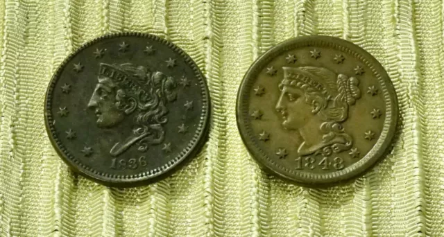2 US One  Cent Coins 1848, 1836     #24