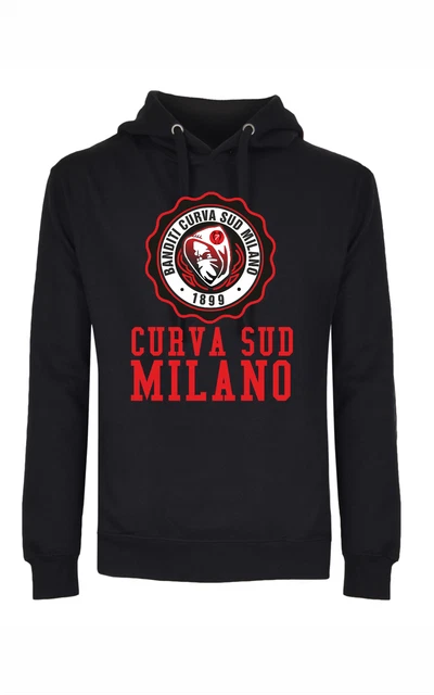 Felpa nera con cappuccio e marsupio con stampa solo su davanti Curva sud college