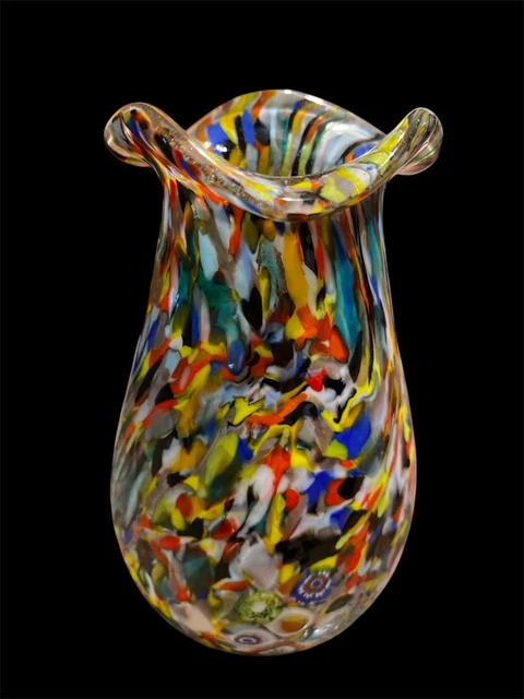 VASE PICHET VERRE soufflé opaline coloré jaune bleu Carlo Moretti