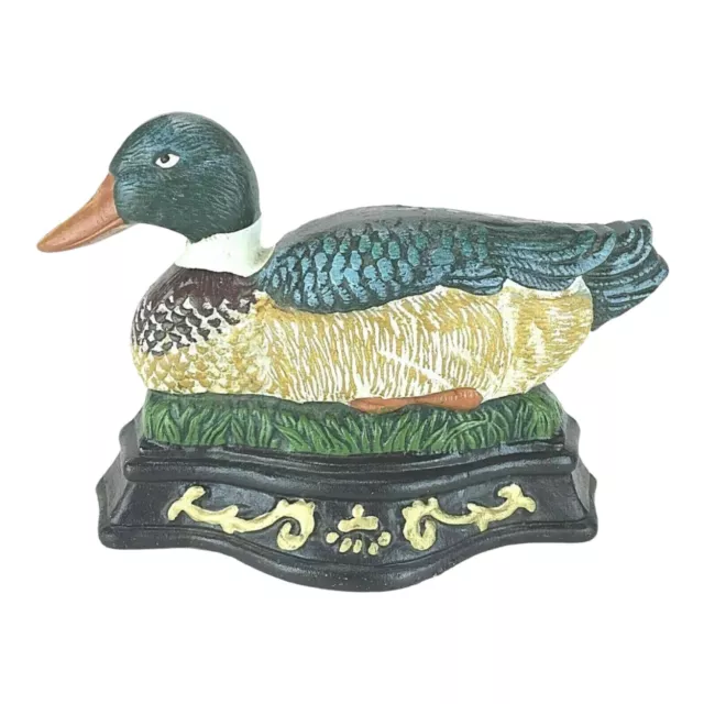 Cast Iron Door Stop Floor Stopper Hand Painted Mallard Duck Bird Heavy