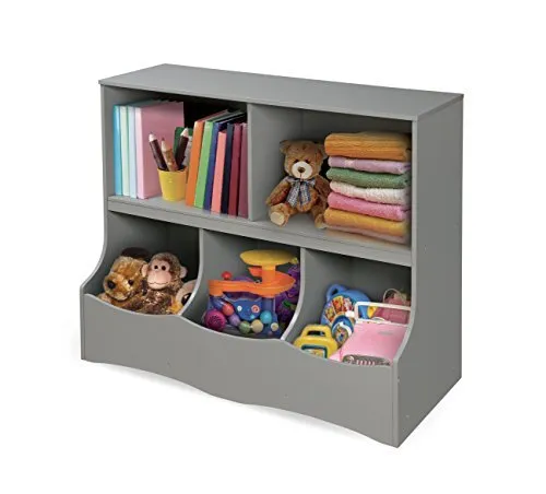 Multi-Bin Toy Storage Organizer and Book Shelf for Kids - Gray
