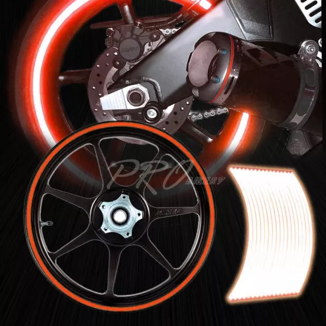 16/17/18/19" Reflective Rims Tape/Wheel Rim Decal Strips Trim Sticker Set Orange