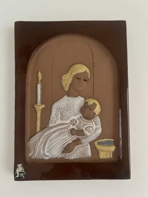 VINTAGE JIE GANTOFTA SWEDEN CERAMIC WALL TILE Number 678 Mother And Child Signed