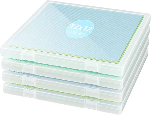 Almacenamiento de papel 12 x 12, paquete de 4 cajas de almacenamiento de álbum de recortes para papel de 12"" x 12" y plástico