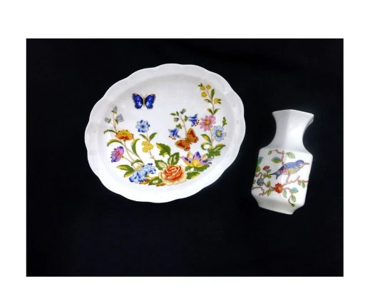 2 Aynsley England bone china vase Pembroke butterfly flower dish lot