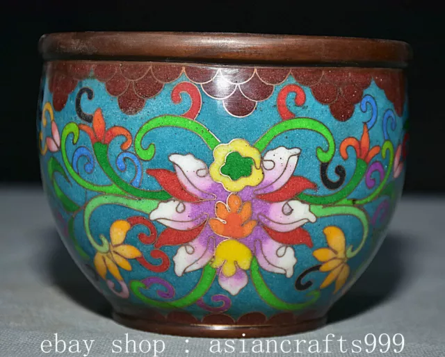 4.6" Qianlong Marked Old China Cloisonne Bronze Flower Pattern Cylinder Jar Pot