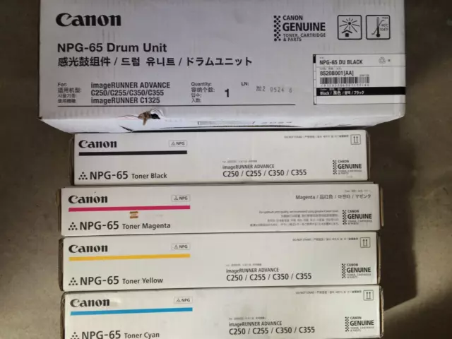 Canon NPG 65 BLACK DRUM UNIT + SET OF FOUR (4) CYMK Toners iR ADVANCE C250 C350