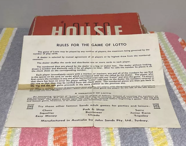 Game Vintage Original Boxed Housie Lotto John Sands Sydney -  Australian Made 3