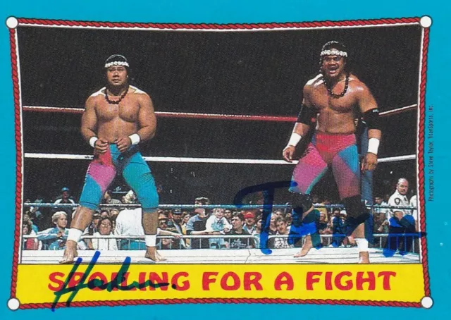 The Islanders Tonga Kid Tama & Haku Signed 1987 Topps WWF Rookie Card #28 WWE RC