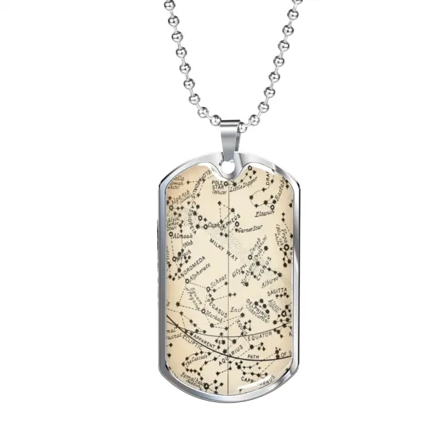 Celestial Milky Way Zodiac Necklace Stainless Steel or 18k Gold Dog Tag 24" Cha