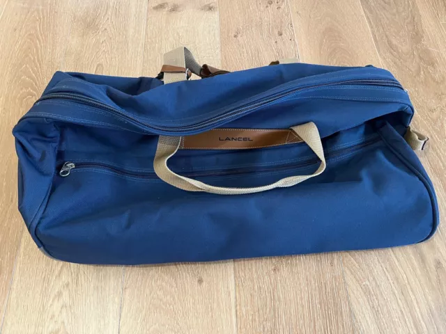 LANCEL grand sac de voyage en toile bleue & cuir unisexe vintage Excellent état