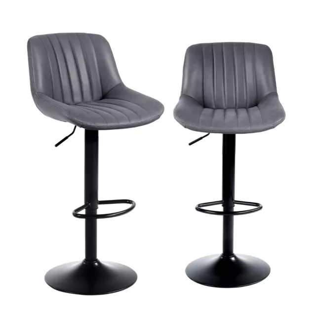Bar Stools Set of 2, PU Leather Counter Height Barstools with Back, Dark Grey
