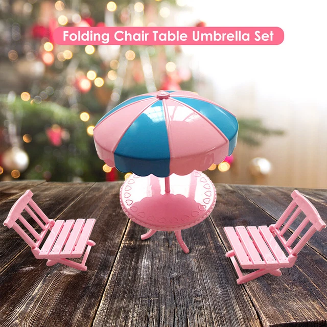 1 SET DOLL Beach Umbrella Table Chairs Desk Furniture Set Dollhouse