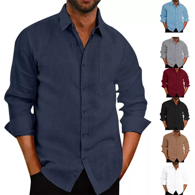 Mens Button Down Long Sleeve Plain Shirts Casual Formal Fit Dress Tops Tee Shirt