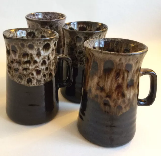 Vintage FOSTERS mcm set four honeycomb drip glaze coffee/tea mugs ex cond