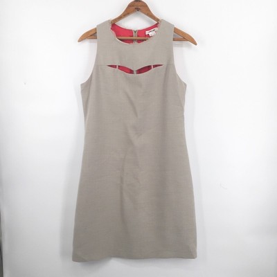 HELMUT LANG Womens Sheath Dress Beige Red Lined Sleeveless Cut Out Size 4