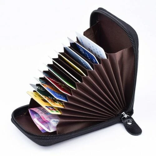 Men Wallet Credit Card Holder Genuine Leather RFID Blocking Zipper Pocket Thin 3