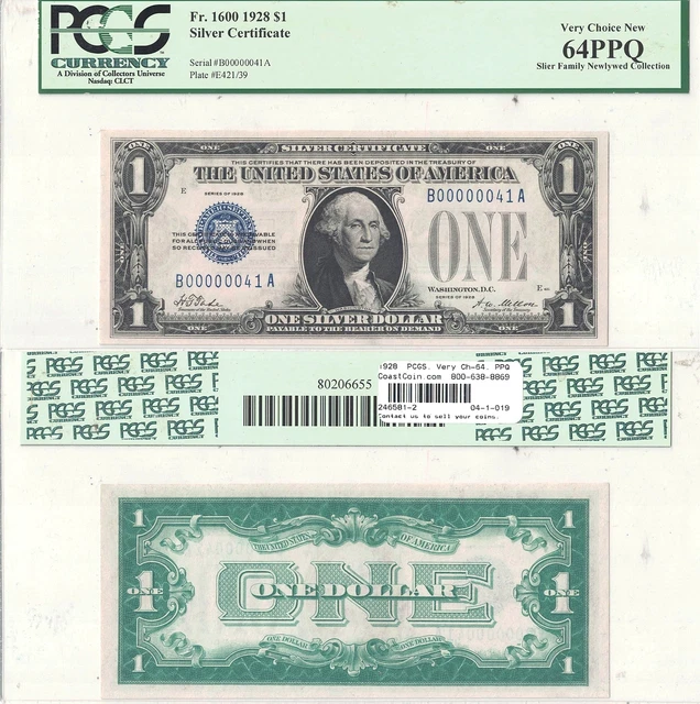 1928 $1 Silver Certificate Fr 1600 Low Serial #41 PCGS Very Choice New-64 PPQ