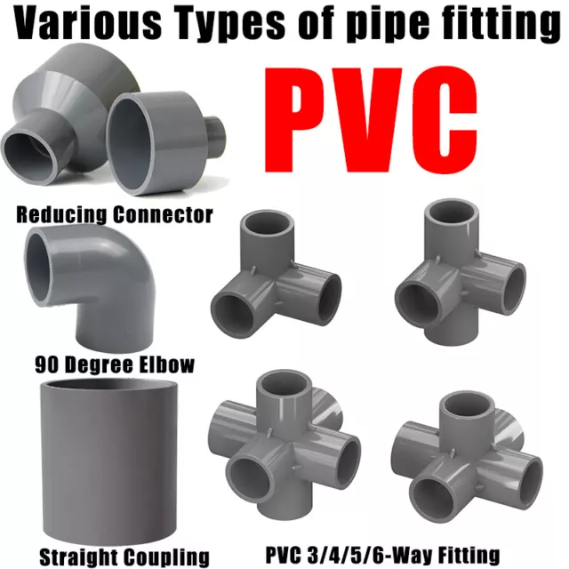 PVC Metric Plumbing Fittings Pipe For Aquarium Fish Tank Pond Solvent Weld Grey