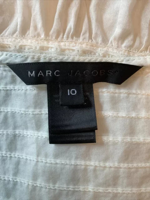 Marc Jacobs Top Shirt Women 10 White Lace Peplum Short Sleeve Button Up V Neck 2