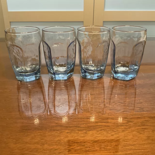 Set Of 4 Vintage Libbey Chivalry Pattern Blue 3 3/4in Tall Juice Glasses