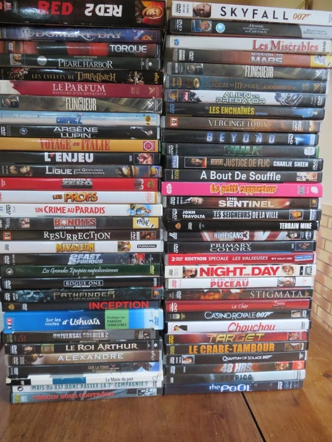 LOT DE 63 DVD DIVERS FILMS / UN SEUL DOUBLE ( Le flingueur ) / Tous en  photos