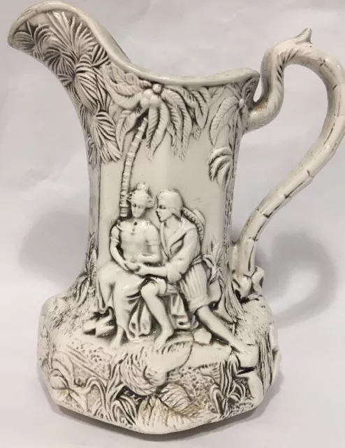 Vintage Ceramic Pitcher, Majolica, Lovers, Cottage Decor, Cottagecore