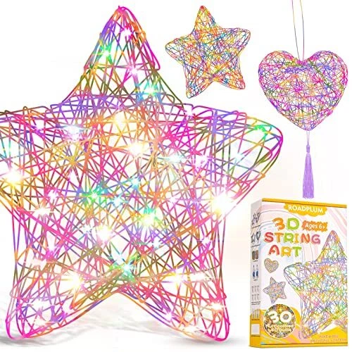 ROADPLUM 3D String Art Kit for Kids Makes 6 Light-Up Heart Star Lanterns with...