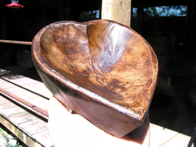 Hand carved wooden heart shaped dough bowl 2646