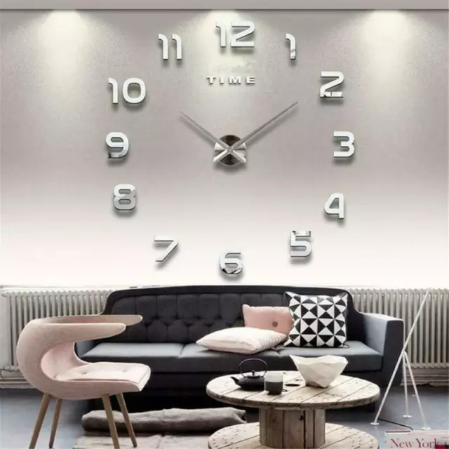 Stick On Wall Clock DIY Large Modern Design Decals 3D Stickers Mute Decoration⊰