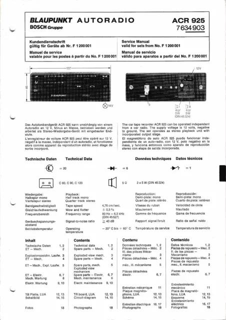 Service Manual-Anleitung für Blaupunkt ACR 925, 7 634 903